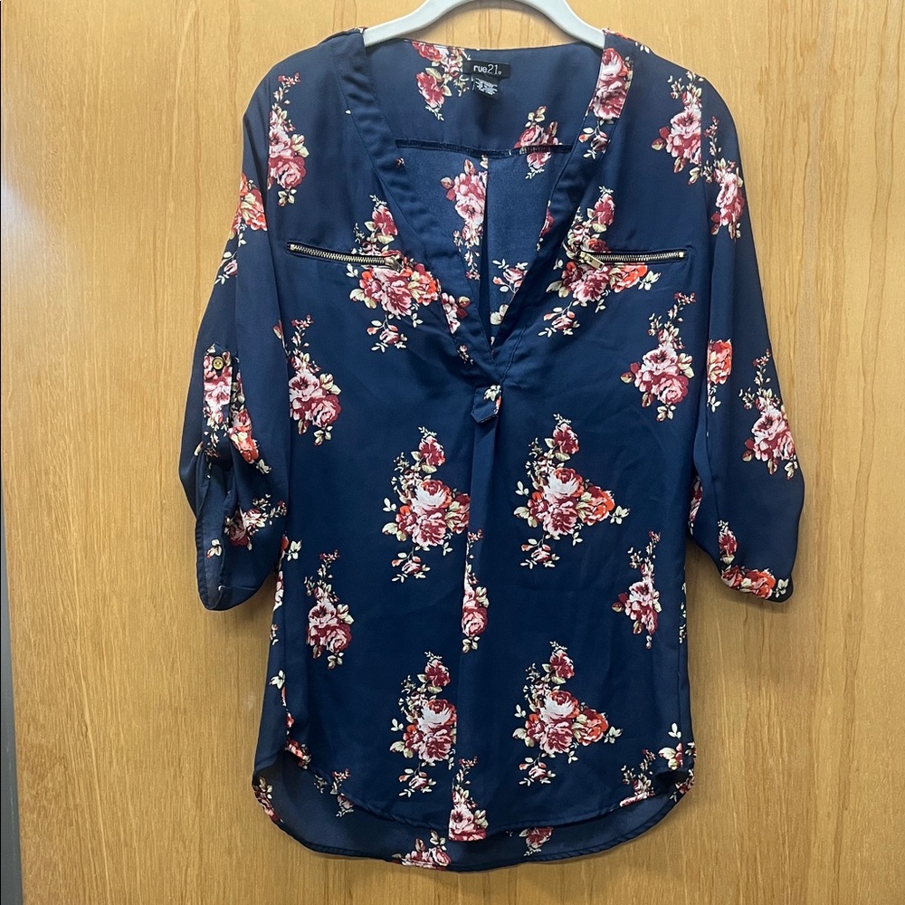 Rue21 Navy Dress with Red Floral Pattern